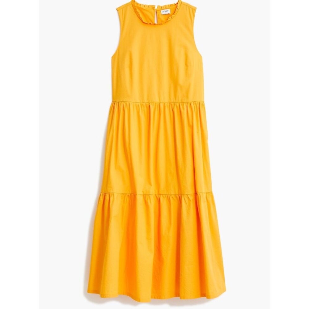 J. Crew Tiered Midi Dress Butter Yellow Cotton Sun Dress Quiet Luxury - Picture 2 of 10